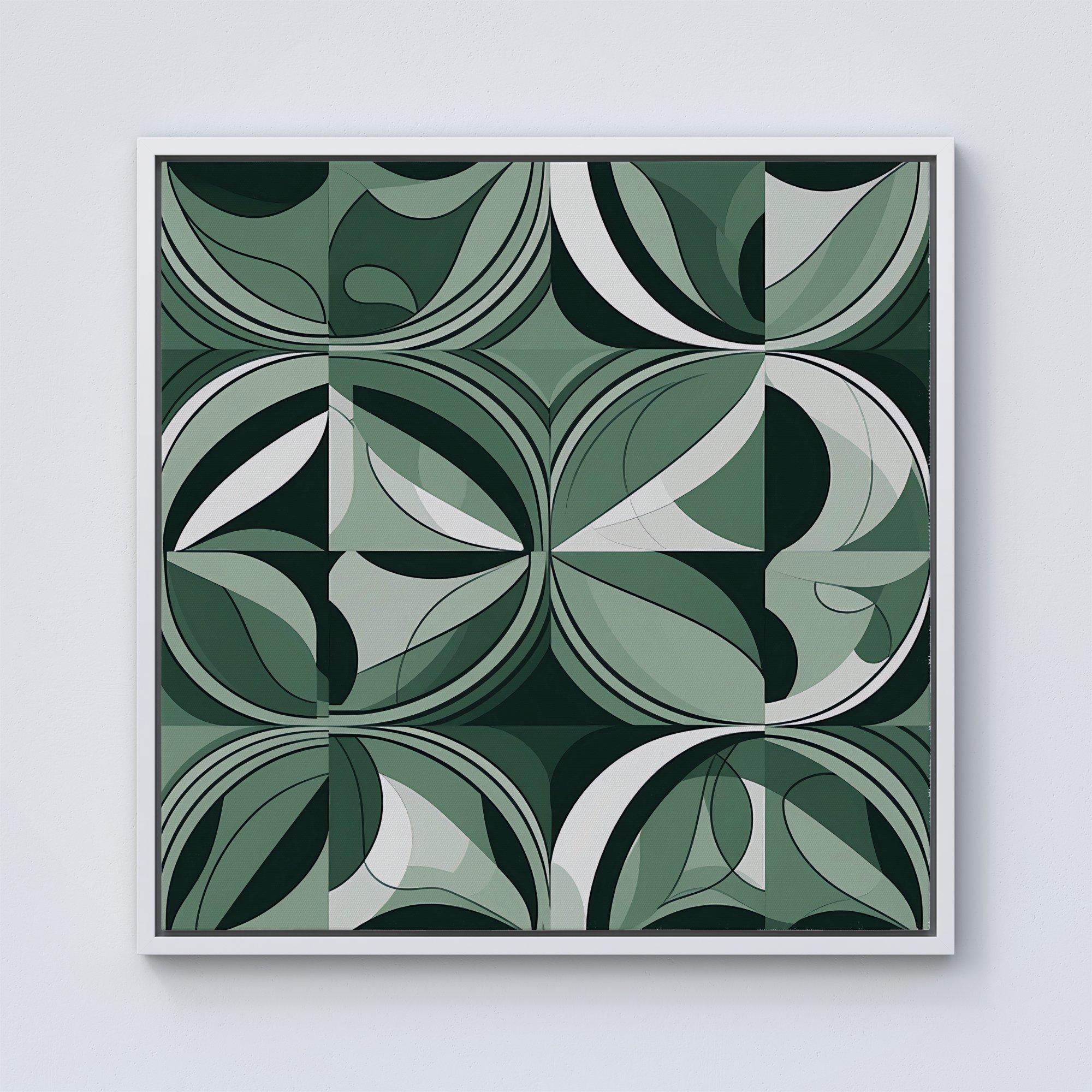 Geometric Green Black Framed Canvas